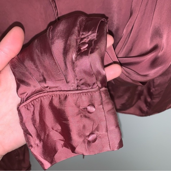 Wilfred Aritzia Tie Front Blouse Size Medium Bronze Silky Collared Long Sleeve - Picture 5 of 10